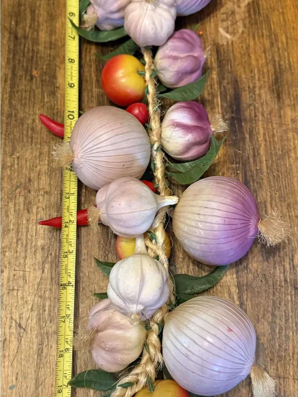 Vintage Funky 70'S Plastic Vegetable Hanging Decor Onions, Garlic, Peppers 21”